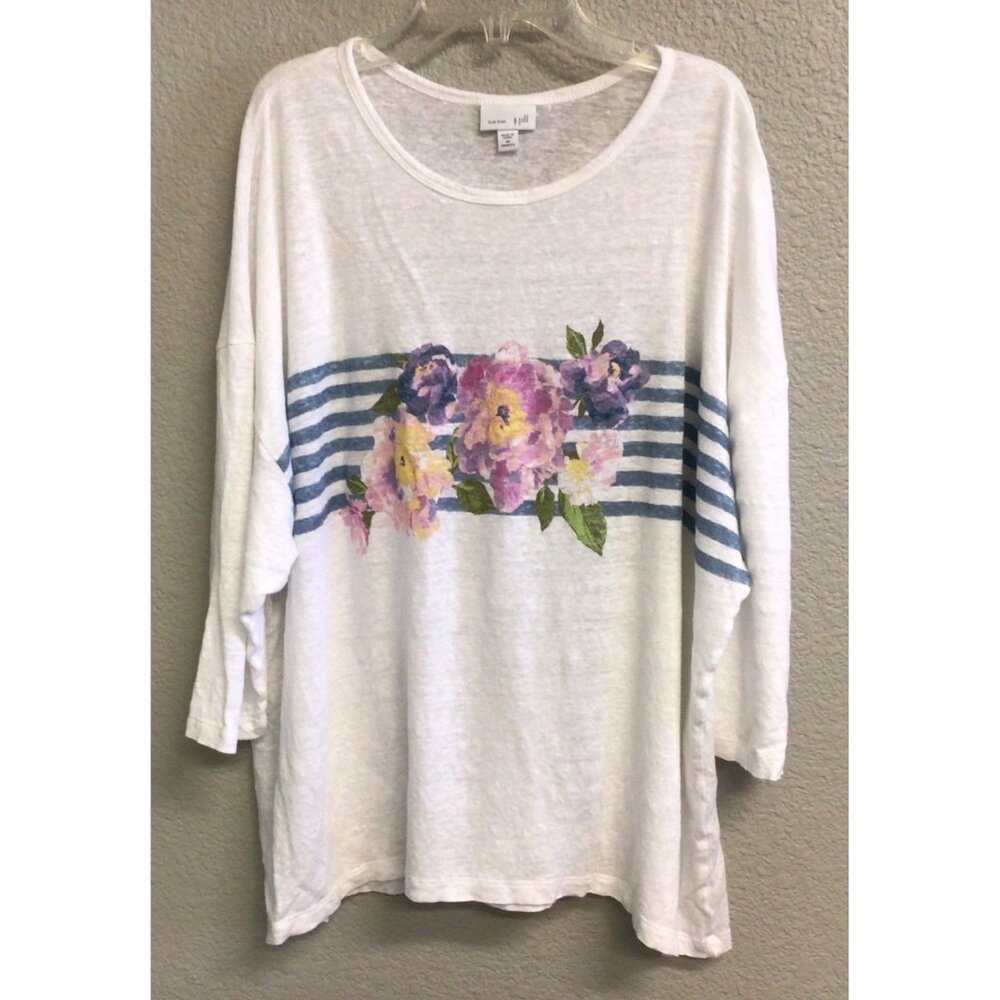 J. Jill Womens Love Linen 3/4 Sleeve Top Shirt Sz 4X 100% Linen Summer